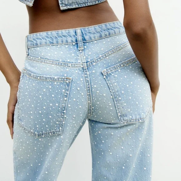 Womens Jeans Pearl Jeans Zara Zara Black Jeans With Faux Pearls